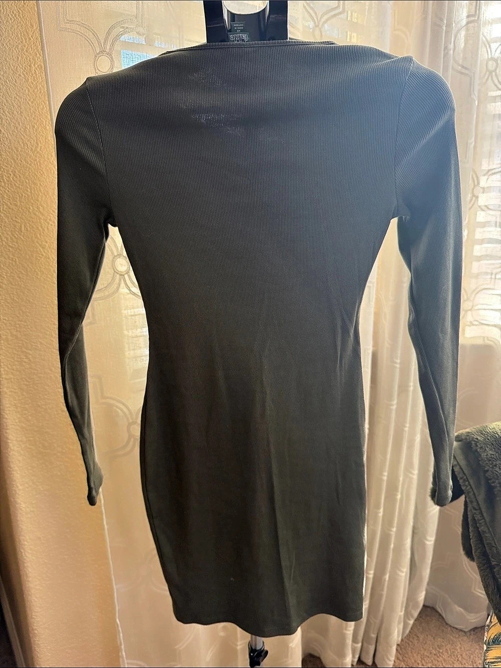 Ribbed Mini Dress in Army Green
